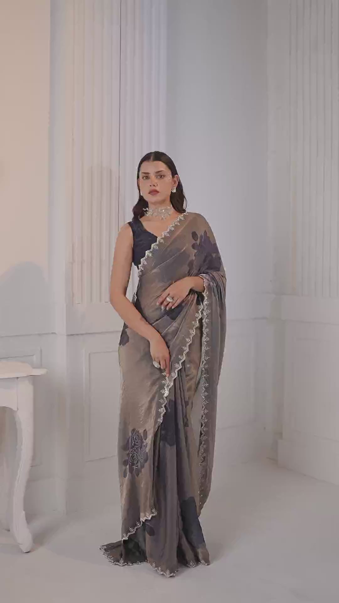 Beautiful Blue Jarkan Work Fandy Silk Saree