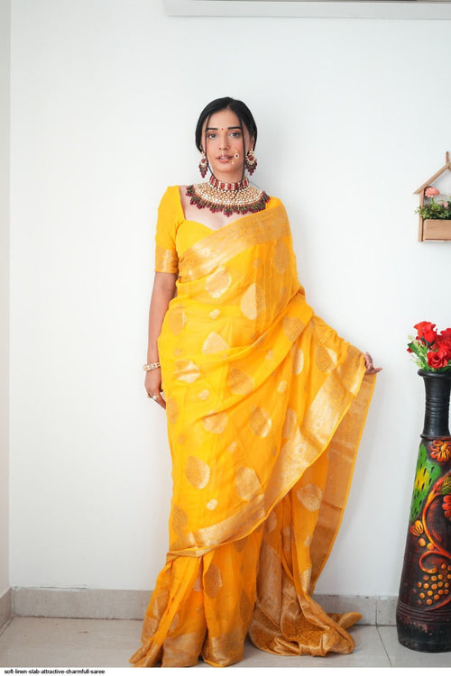 Load image into Gallery viewer, Classy 1-Minute Ready To Wear Yellow Cotton Silk Saree

