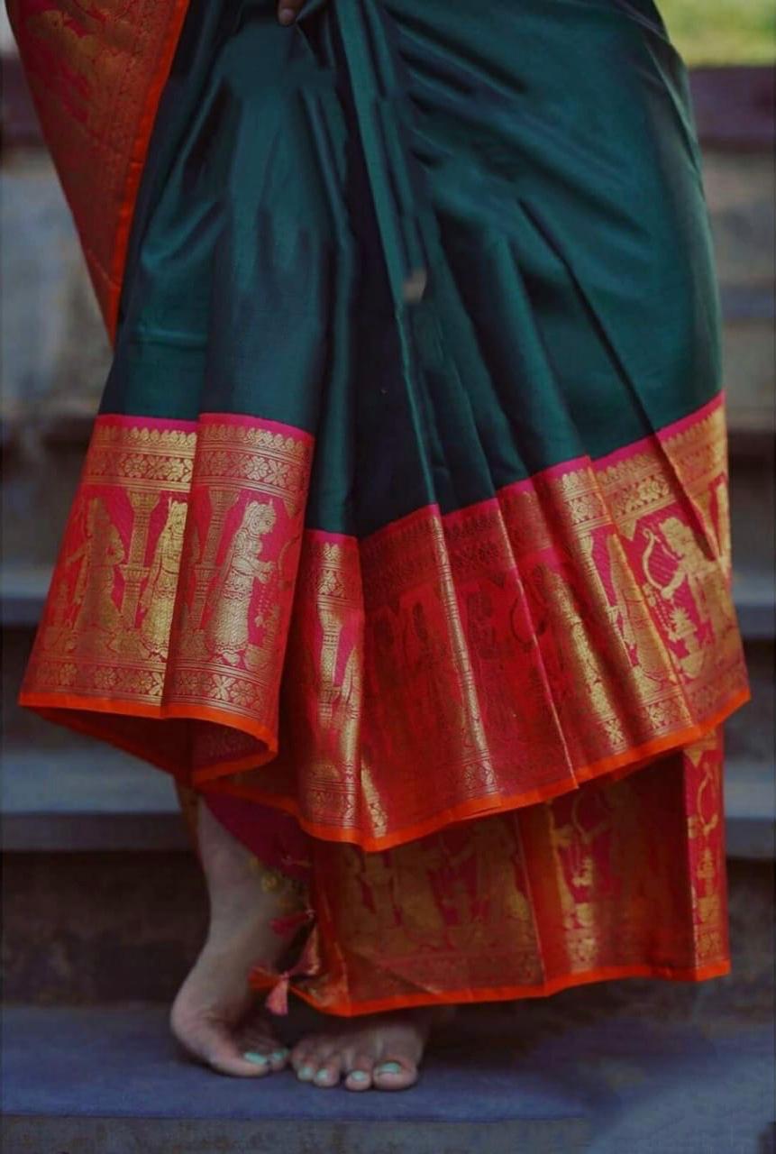 Ideal Green Soft Silk Saree With Divine Blouse Piece