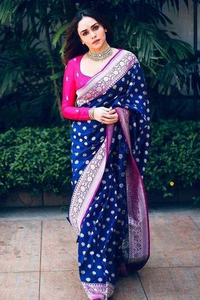 Elegant Blue Soft Banarasi Silk Saree With Gorgeous Blouse Piece