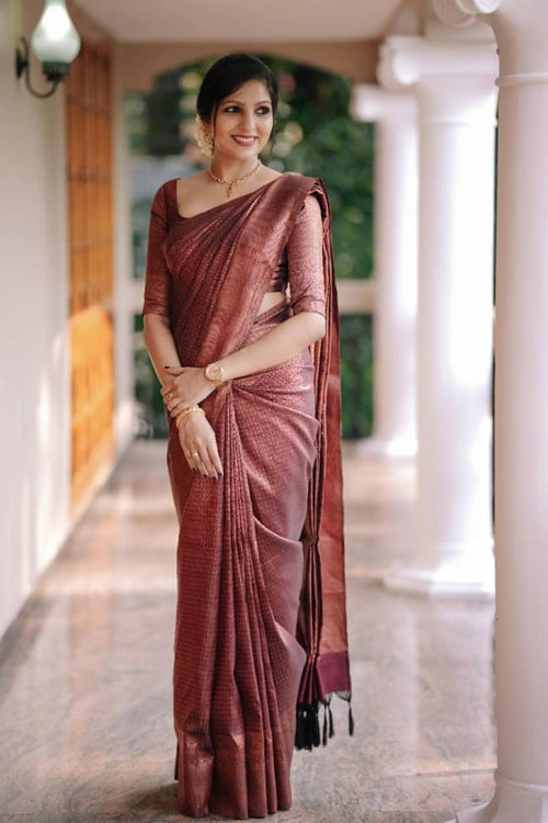 Load image into Gallery viewer, Hypnotic Wine Soft Silk Saree With Intricate Blouse Piece
