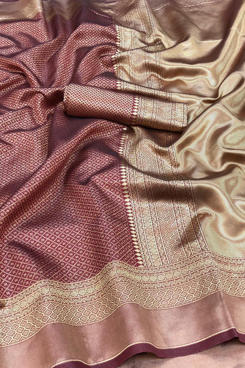 Load image into Gallery viewer, Unequalled Wine Soft Banarasi Silk Saree With Snazzy Blouse Piece

