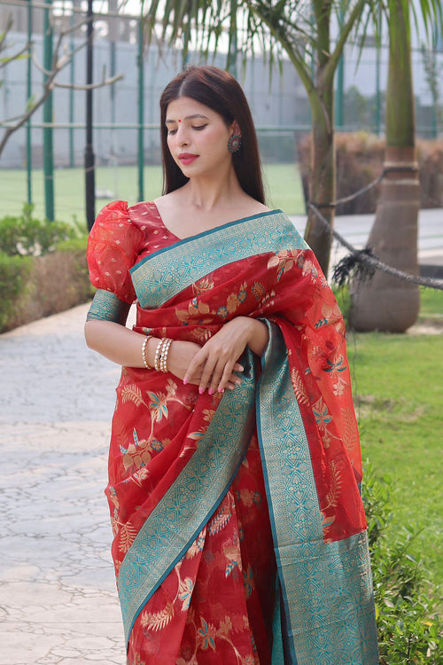 Red Colour Pure Organza Saree With Handcrafted Floral Embroidery  Sequins,pearl Bead Work Saree,designer Saree,handwork Saree,indian Saree -  Etsy Finland