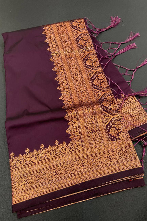 Load image into Gallery viewer, Transcendent Wine Soft Banarasi Silk Saree With Snazzy Blouse Piece

