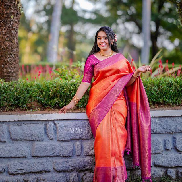 Extraordinary Orange Soft Silk Saree With Alluring Blouse Piece