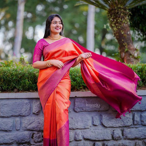 Load image into Gallery viewer, Extraordinary Orange Soft Silk Saree With Alluring Blouse Piece
