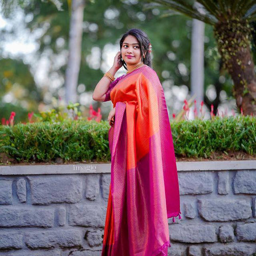 Load image into Gallery viewer, Extraordinary Orange Soft Silk Saree With Alluring Blouse Piece
