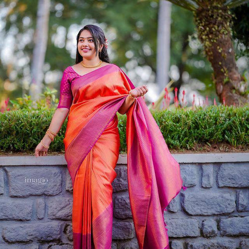 Load image into Gallery viewer, Extraordinary Orange Soft Silk Saree With Alluring Blouse Piece
