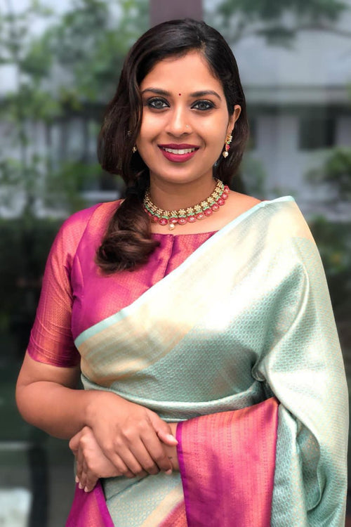 Load image into Gallery viewer, Admirable Sea Green Soft Silk Saree With Angelic Blouse Piece

