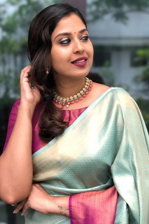 Load image into Gallery viewer, Admirable Sea Green Soft Silk Saree With Angelic Blouse Piece
