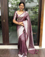 Unequalled Brown Soft Silk Saree with Scintilla Blouse Piece