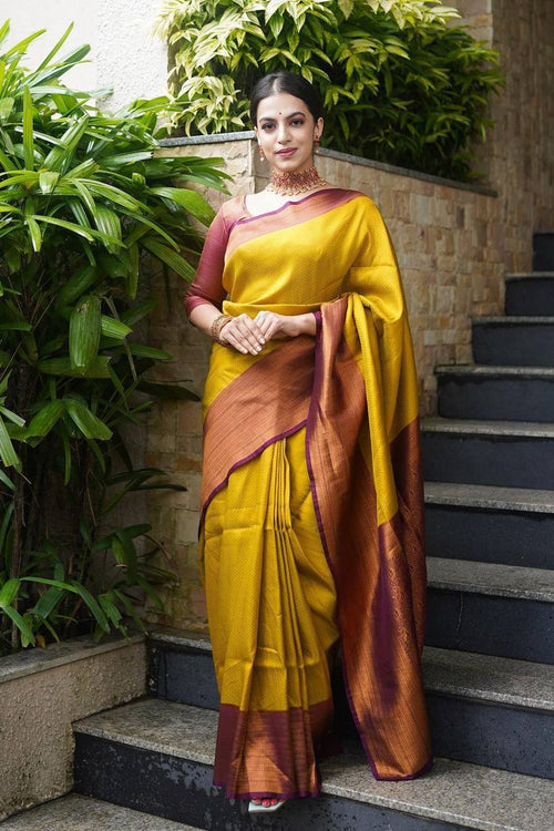 Load image into Gallery viewer, Panoply Golden Soft Silk Saree with Propinquity Blouse Piece
