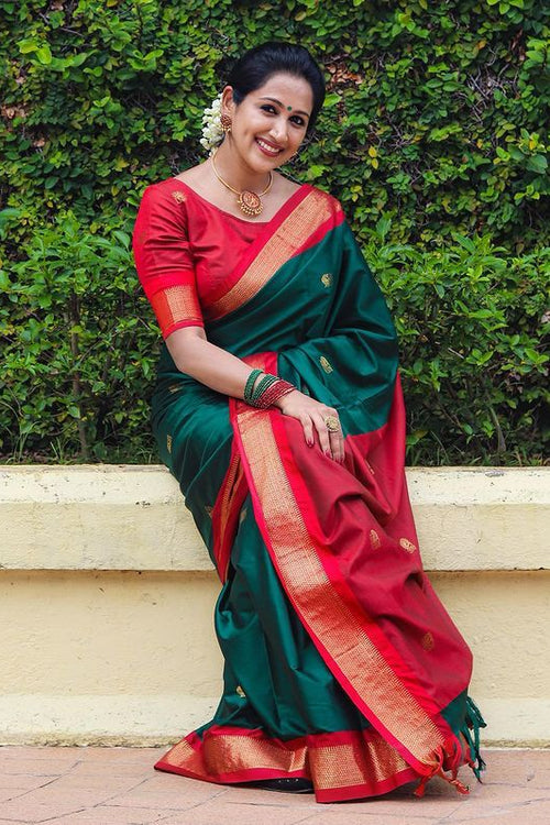 Load image into Gallery viewer, Deserving Rama Soft Banarasi Silk Saree With Sizzling Blouse Piece
