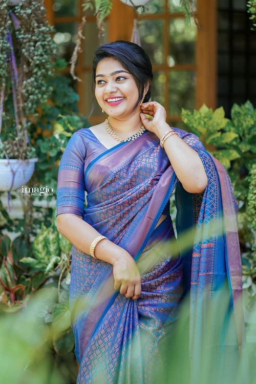 Load image into Gallery viewer, Splendorous Blue Soft Silk Saree With Exuberant Blouse Piece
