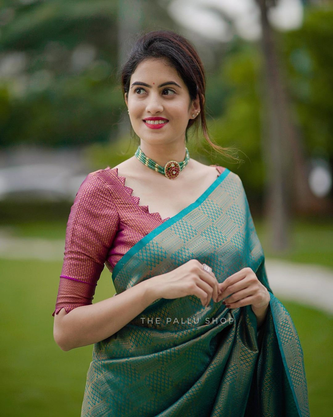 Teal Green Color Soft Banarasi Silk Saree with contrast Blouse - PreeSmA