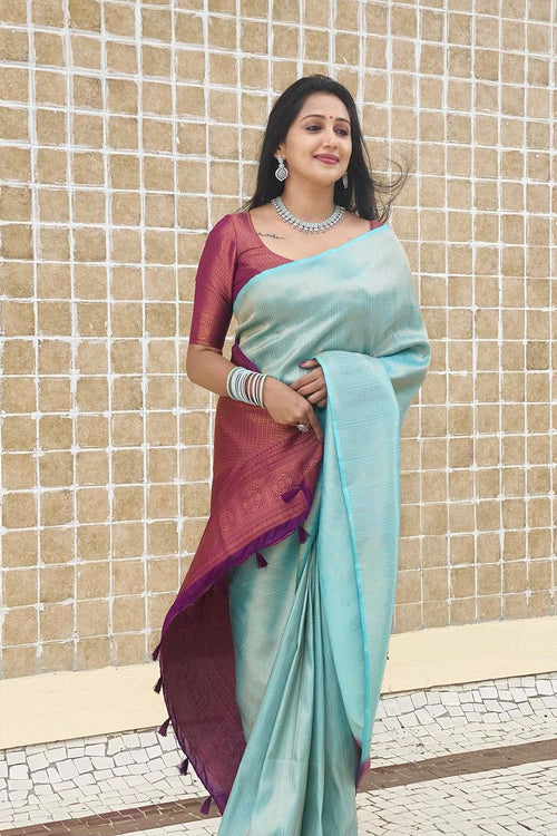 Load image into Gallery viewer, Dazzling Firozi Soft Silk Saree with Unique Blouse Piece
