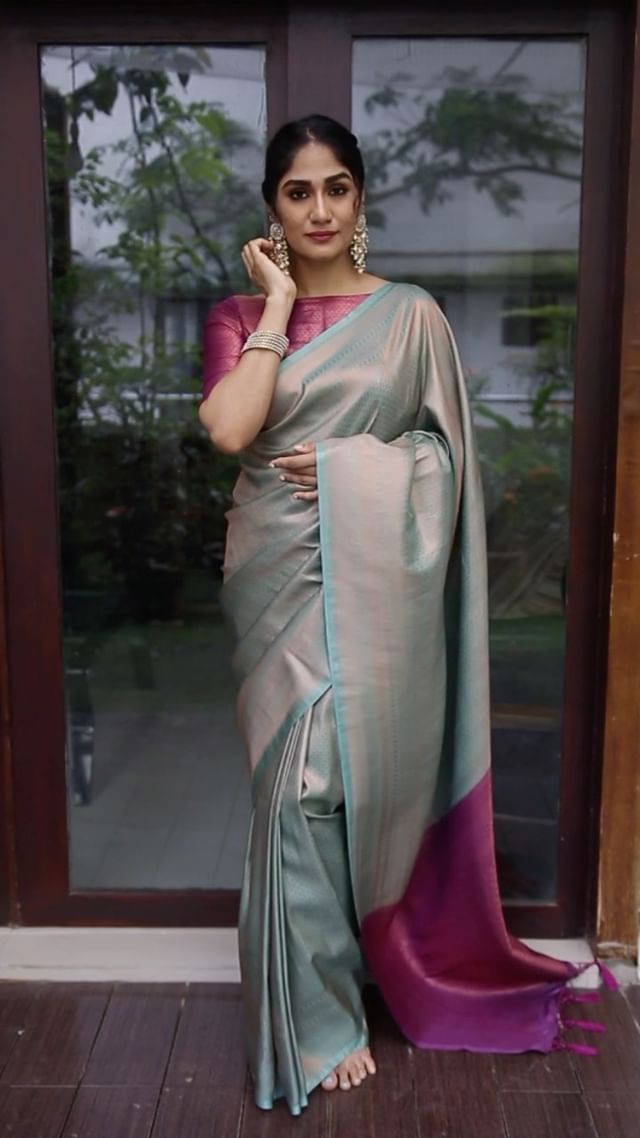 Grey hand woven banarasi silk saree with blouse - justfashion - 4125471