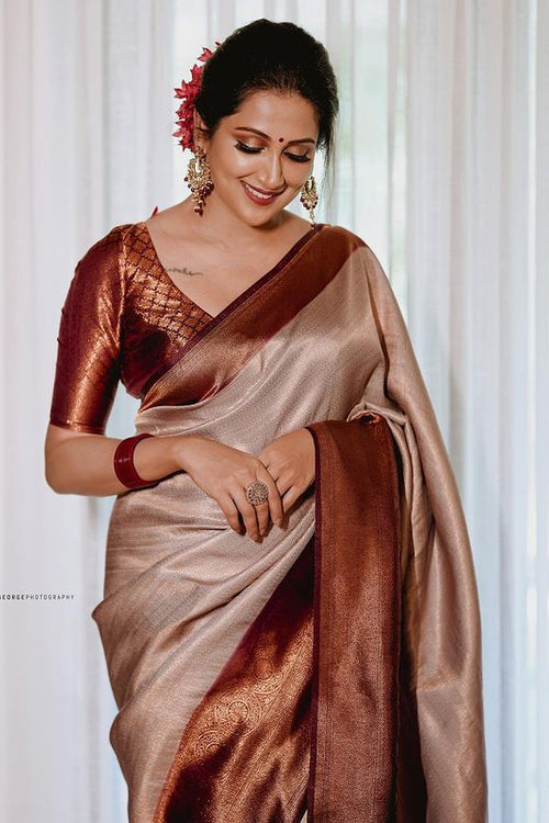 Load image into Gallery viewer, Unique Beige Soft Silk Saree With Extraordinary Blouse Piece
