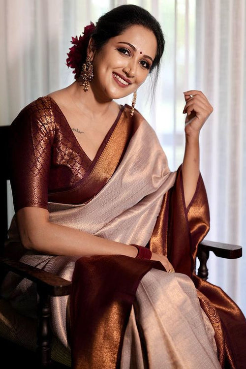 Load image into Gallery viewer, Unique Beige Soft Silk Saree With Extraordinary Blouse Piece

