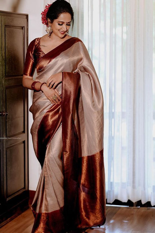 Load image into Gallery viewer, Unique Beige Soft Silk Saree With Extraordinary Blouse Piece
