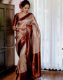 Unique Beige Soft Silk Saree With Extraordinary Blouse Piece