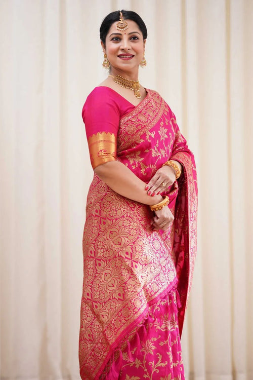 Banarasi Silk Bridal Pink Saree – Sunasa