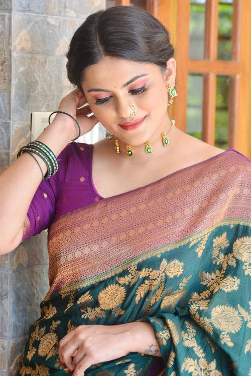 Load image into Gallery viewer, Precious Rama Soft Banarasi Silk Saree With Sizzling Blouse Piece
