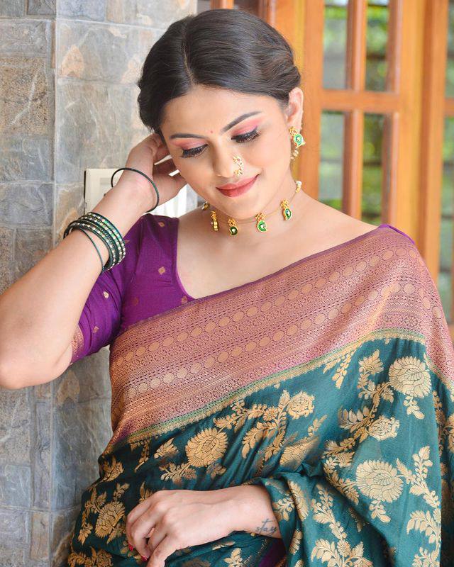 Precious Rama Soft Banarasi Silk Saree With Sizzling Blouse Piece