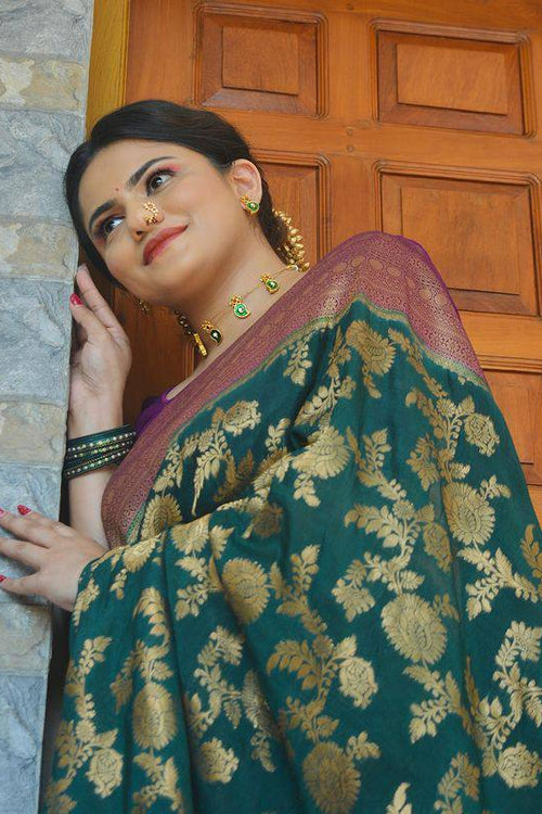 Load image into Gallery viewer, Precious Rama Soft Banarasi Silk Saree With Sizzling Blouse Piece
