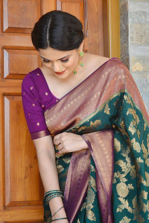 Load image into Gallery viewer, Precious Rama Soft Banarasi Silk Saree With Sizzling Blouse Piece
