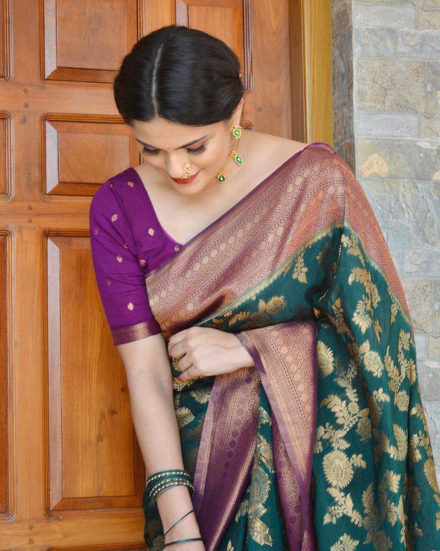 Precious Rama Soft Banarasi Silk Saree With Sizzling Blouse Piece