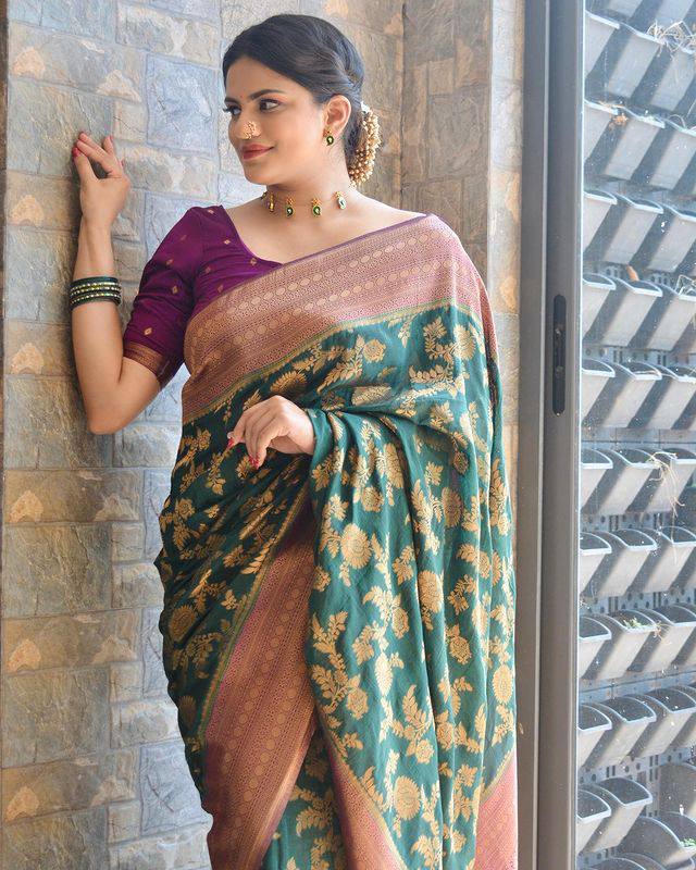 Precious Rama Soft Banarasi Silk Saree With Sizzling Blouse Piece