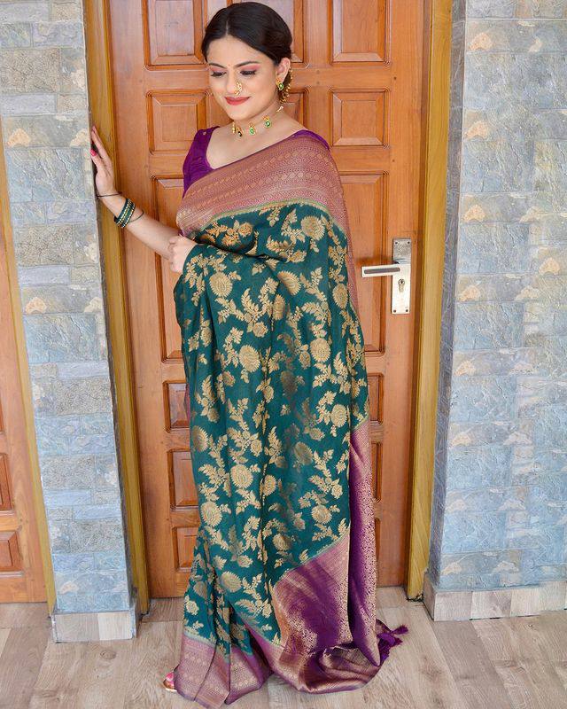 Precious Rama Soft Banarasi Silk Saree With Sizzling Blouse Piece