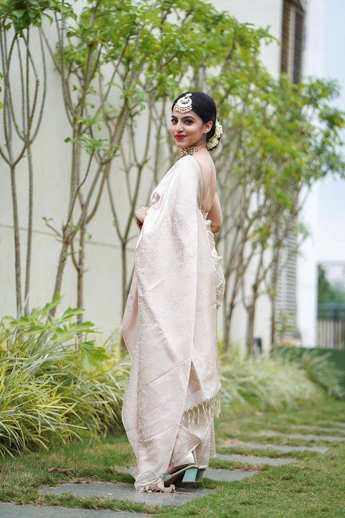 Load image into Gallery viewer, Delectable Beige Soft Banarasi Silk Saree With Scrumptious Blouse Piece
