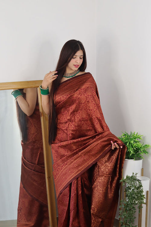 Load image into Gallery viewer, Ravishing Maroon Soft Silk Saree With Girlish Blouse Piece
