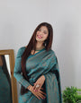 Engrossing Rama Soft Silk Saree With Girlish Blouse Piece