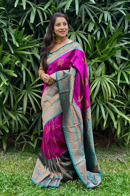 Load image into Gallery viewer, Desirable Purple Soft Banarasi Silk Saree With Groovy Blouse Piece
