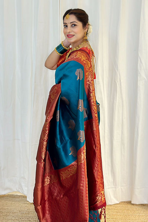 Load image into Gallery viewer, Prettiest Rama Soft Banarasi Silk Saree With Groovy Blouse Piece
