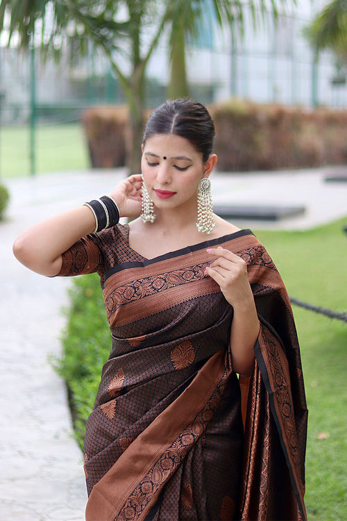 Load image into Gallery viewer, Innovative Black Soft Banarasi Silk Saree With Energetic Blouse Piece

