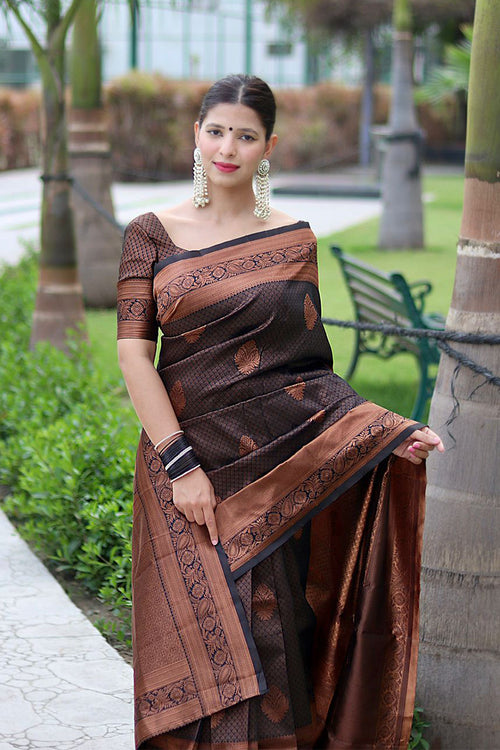 Load image into Gallery viewer, Innovative Black Soft Banarasi Silk Saree With Energetic Blouse Piece
