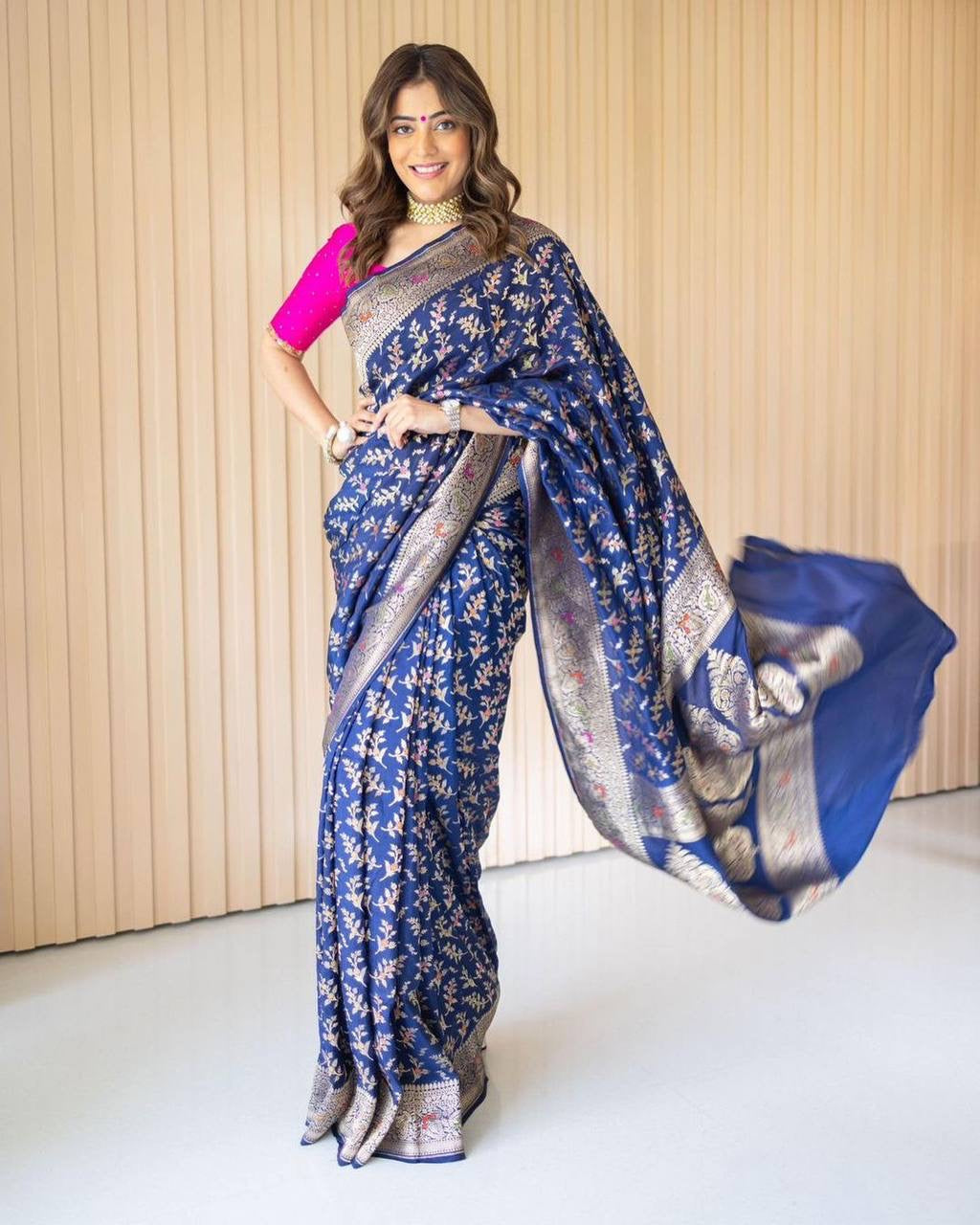 Blue art silk saree with silver blouse - Rangpur - 2836076