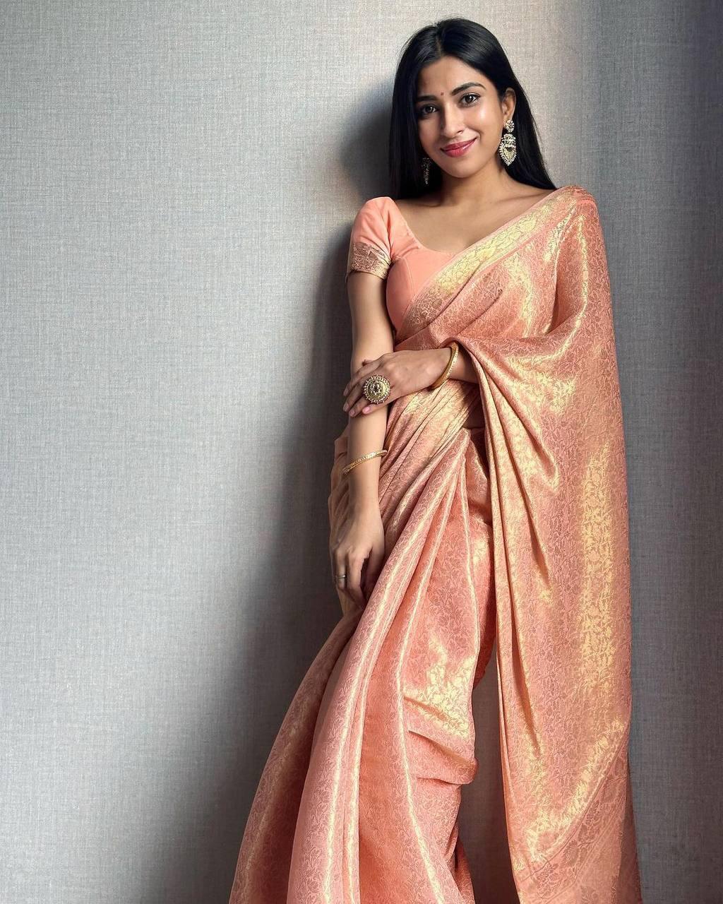 Devoleena Bhattacharjee Gorgeous Look in Baby Pink Lichi Silk Saree in USA,  UK, Malaysia, South Africa, Dubai, Singapore