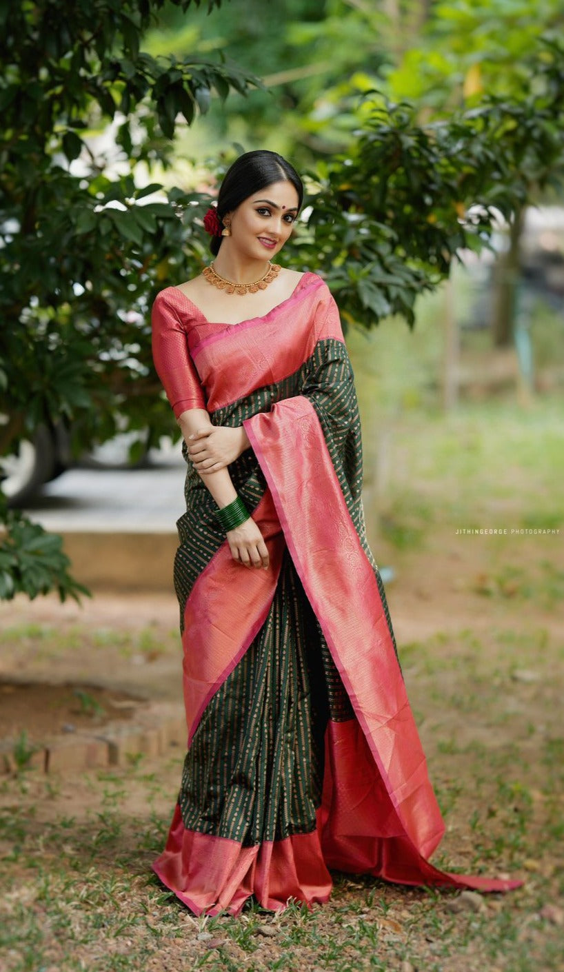 Buy Pink Green Dola Silk Saree online-Karagiri
