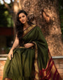 Adorning Green Soft Banarasi Silk Saree With Beauteous Blouse Piece