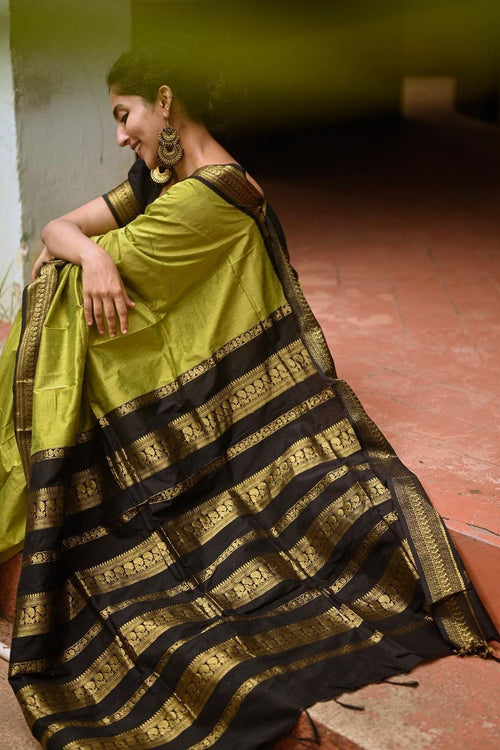 Load image into Gallery viewer, Phenomenal Mehndi Soft Banarasi Silk Saree With Beauteous Blouse Piece
