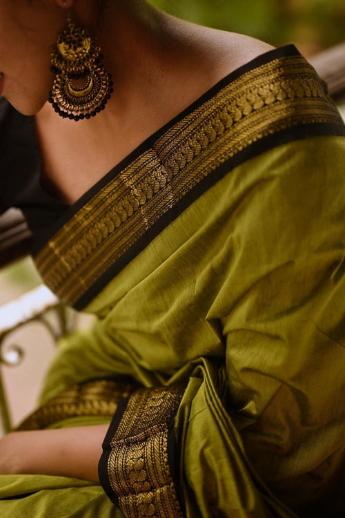 Load image into Gallery viewer, Phenomenal Mehndi Soft Banarasi Silk Saree With Beauteous Blouse Piece
