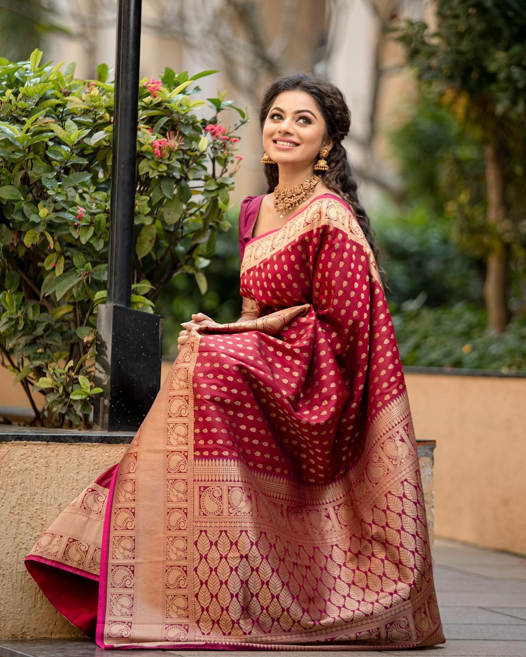 SF-Maroon color Kanjivaram Silk saree