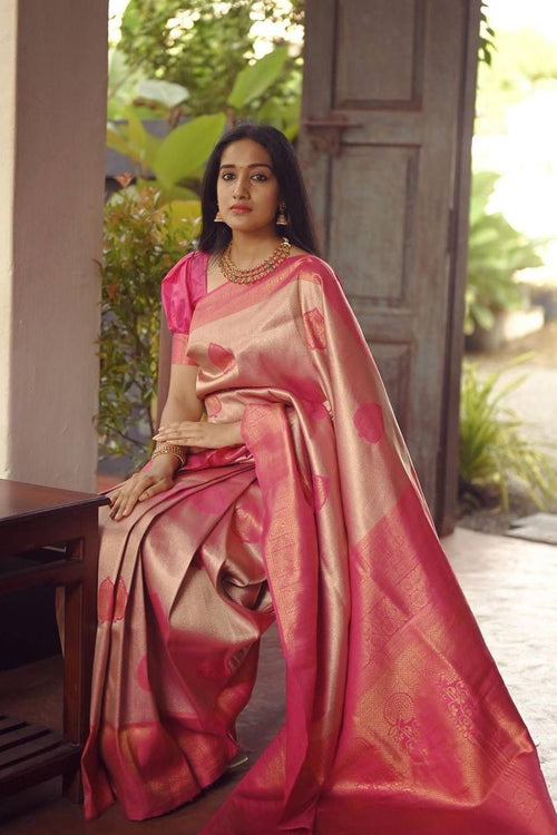 Load image into Gallery viewer, Elegant Peach Soft Silk Saree With Unique Blouse Piece
