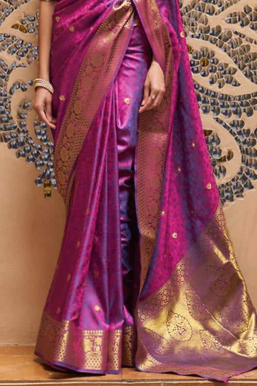 Load image into Gallery viewer, Snappy Purple Pure Kanjivaram Silk Saree with Artistic Blouse Piece
