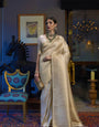 Demesne Beige Kanjivaram Silk Saree With Demure Blouse Piece